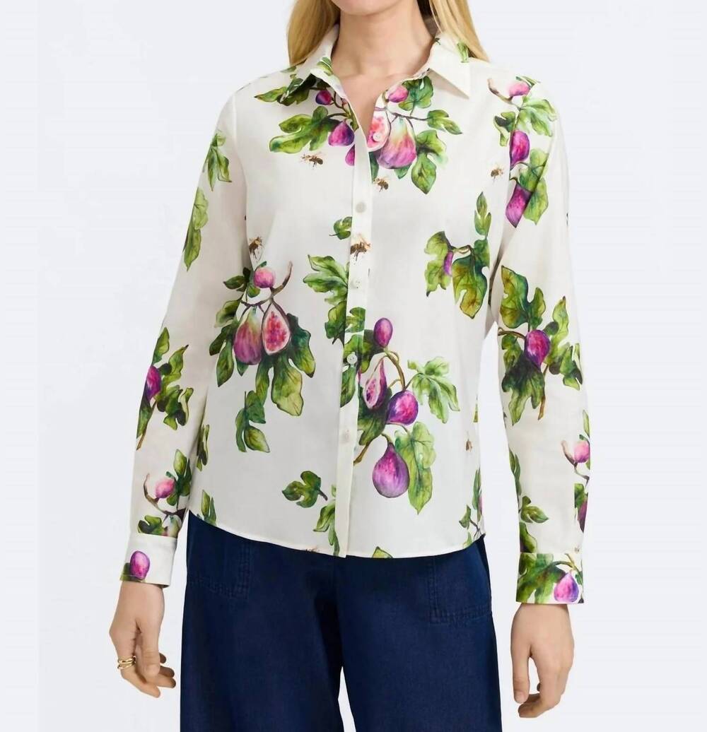 NEW FOXCROFT hampton long sleeve sweet figs shirt in white